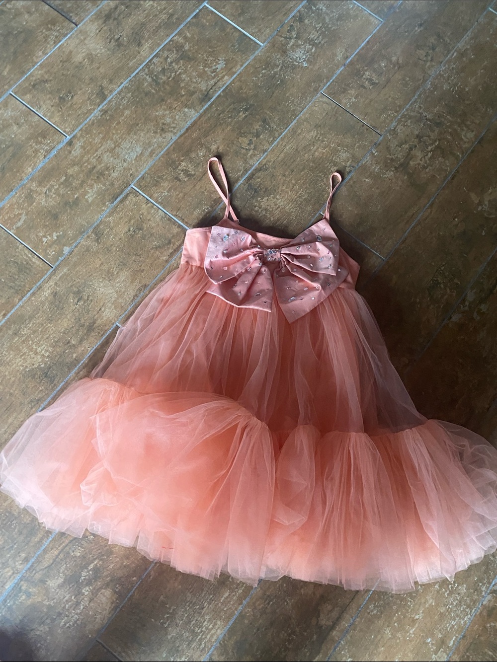 Tutu Du Monde Coral Pink Tulle Dress with Bow Detail. Size 8-9. NWT. Adj straps.
